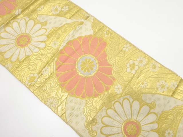 JAPANESE KIMONO / ANTIQUE FUKURO OBI / SILK / WOVEN FLOWER